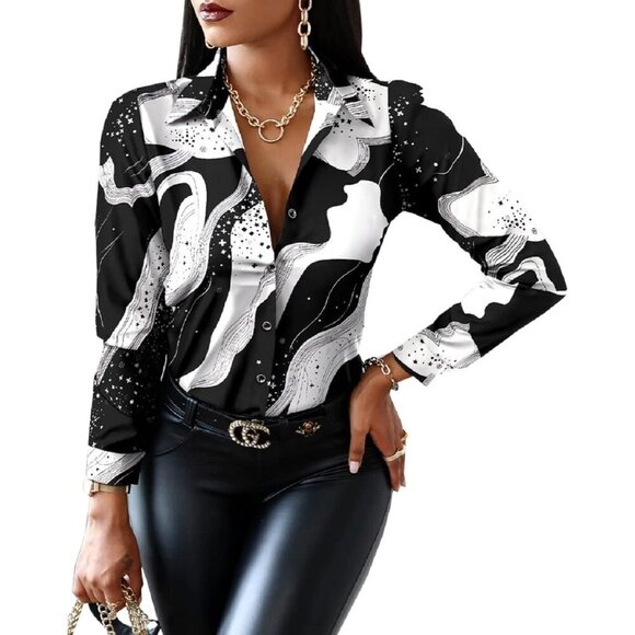 Tops - Women’s Floral Long Sleeve Blouse Cotton Spandex Casual Dressy Top